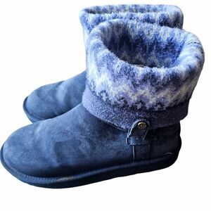 UGG SAELA Rib Knit Suede Sheepskin Cuff Boots Blue Purple Fair Isle US 9